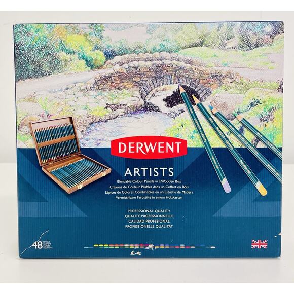 Derwent 48 Blendable Color Pencils w/ Wooden Gift Box Professional Quality New
